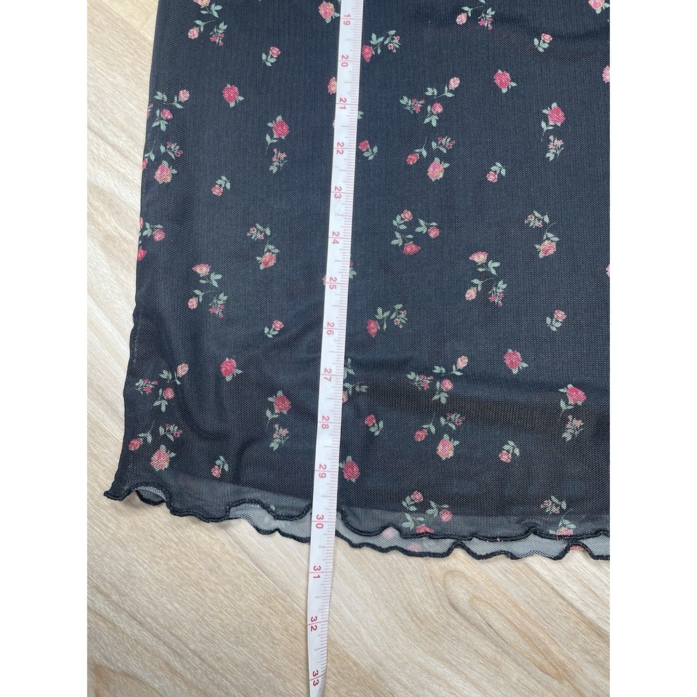 Y2K Mesh Floral Midi Skirt Black Sheer Overlay Stretch Small Cottagecore - Picture 6 of 7